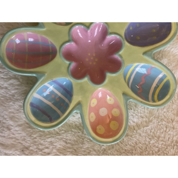 Burton & Burton Ceramic Chick Colorful Easter Egg Holder Plate 9” Circumference￼ - Picture 4 of 5